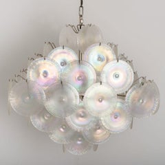 4 Layered Square Oiled Glass discs Chandelier by Nason for Vistosi, Italy
