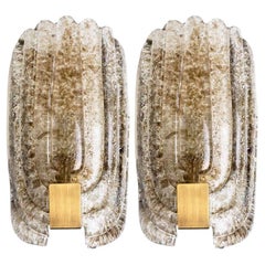 Pair of Spotted Brown Glass and Brass Wall Lights By Hillebrand, 1970