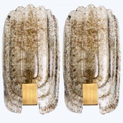 Pair of Spotted Brown Glass and Brass Wall Lights By Hillebrand, 1970