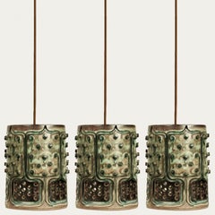 1 of the 3 Ceramic Green Pendants, Axella Denmark 1960