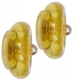 Pair of Murano Amber Glass Flush Mounts or Wall Lights, 1970s