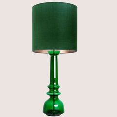 Grüne Glas-Tischlampe mit handgefertigtem Schirm von Doria Leuchten, Deutschland