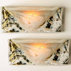 Pair of Murano Brass and Glass Wall Lights, Hillebrand, 1975