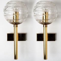 Pair of Murano Clear Glass and Brass Wall Lights by Doria Leuchten, 1960s