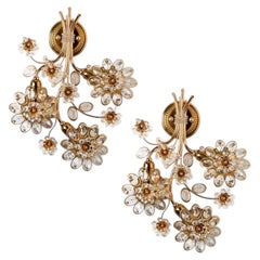 1 of the 2 Flower Crystal and Brass Wall Sconces by Palwa, Germany 1960s