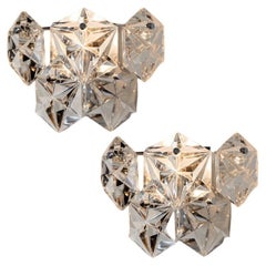 1 of the 2 Faceted Crystal and Silver Chrome Sconces by Kinkeldey, Germany, 1970