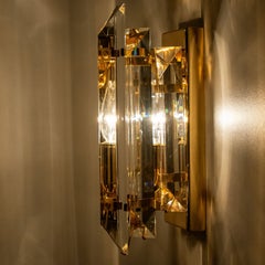 Coppia di lampade in ottone con vetro dorato trasparente in stile Venini, 1970
