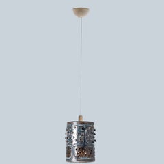 Zylinder, braun-blaue Keramik-Hängeleuchte, Dänemark, 1970
