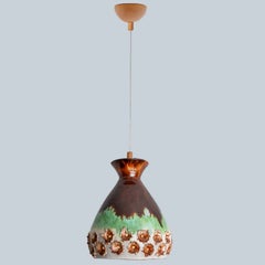 Green Brown Ceramic Pendant Light, Denmark, 1970