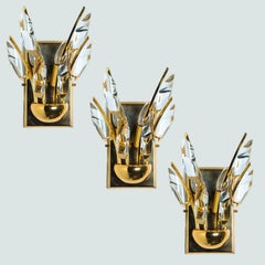 1 of 3 of Crystal Gilded Brass Sconces, Stilkronen, 1975
