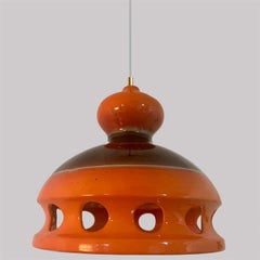 Unique Orange Glazed Ceramic Pendant Light, Germany, 1970s