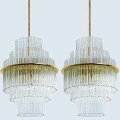 Lampadario a tubo in vetro oro chiaro di Sciolari, anni '70