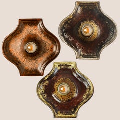 Set of Oval Red Brown Green Ceramic Wall Lights, Germany 1970