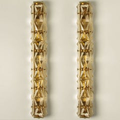 Pair of Crystal Glass and Brass Wall Sconces by Kinkeldey, 1970s
