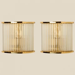 Pair of Clear Ridged Gold Glass Sconces in the style of Venini, Italy 1970
