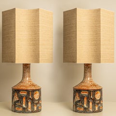 Pair of Grey and Brown Ceramic Table Lamps, Soholm Denmark 1960s