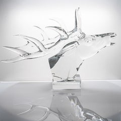 Exeptional XXL Baccarat Signed Crystal Stag Head Sculpture, France