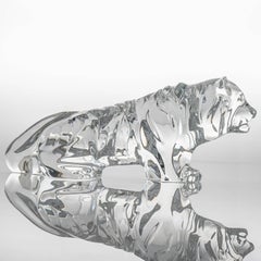 Baccarat Signed Crystal Tiger Sculpture, France