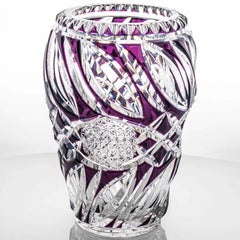 Vaso di cristallo trasparente e ametista strutturato Baccarat, Francia