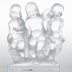 Lalique Signed Frosted Crystal Sculpture Luxembourg 3 Children, France