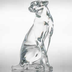 Large Baccarat Signed Crystal Leopard Sculpture, France