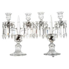 1 of the 2 Beautiful Baccarat Clear Crystal Candelabras for 2 Candles, France