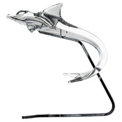 Scultura in vetro trasparente Daum Dolphin On Standard, Francia