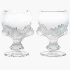 Paar Lalique Nature Schalenvasen Kristall, Frankreich
