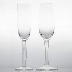 Pair of 2 Lalique Crystal Champagne Glasses, France
