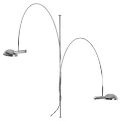 Florian Schulz Lampadaire à arc double Ball and Ball chromé, hauteur réglable, 1970