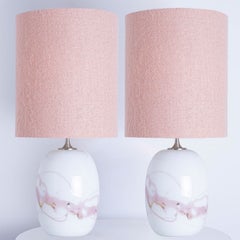 1 of the 2 Holmegaard White Pink Glass Table Lamps, Custom Made Lampshade