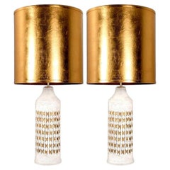 Paire de lampes Bitossi pour Bergboms, avec des abat-jours faits sur mesure par Rene Houben