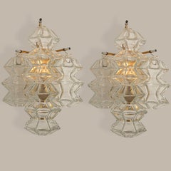 Pagoda Brass and Glass Sconce Wall Lights by Kalmar, Vienna 1969