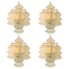 Several Pagoda Chrome and Glass Sconces Wall Lights by Kalmar, Vienna 1969