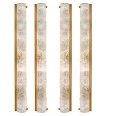 1 of the 4 Ice Glass Wall Light Fixtures with Brass by Hillebrand, Germany, 1960