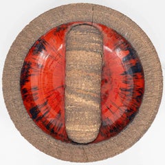 Red Ceramic Round Wall Light Fat Lava, Denmark 1970