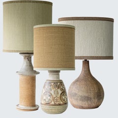 1 of the 3 Green Brown Ceramic Lamps with Custom Lampshades by R. Houben