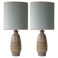 1 of the 2 Ceramic Table Lamps by Soholm, Silk Lampshade, Denmark 1960s