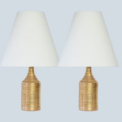 1 des 2 lampes Bitossi en céramique émaillée or, abat-jour personnalisé par R. Houben