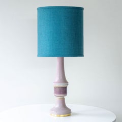 Large Lilac Ceramic Lamp, Custom Deep Teal Lampshade by R. Houben