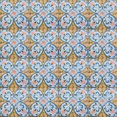 Ensemble de 4 carreaux de faïence Art Déco rose bleu jaune par Le Glaive, 1930