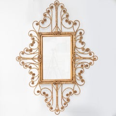 Beautiful Handwoven Rattan Mirror Ornate Scrollwork