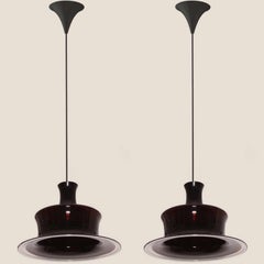 Coppia di lampade a sospensione Holmegaard in vetro color melanzana, 1970