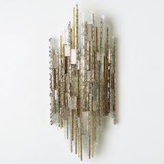 PoliArte Sculpted Glass Silver Yellow Wall Light, Italy, 1970s