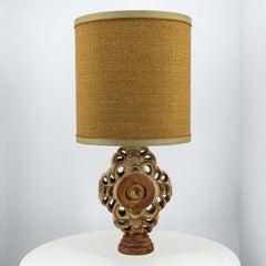 Ceramic Floor/Table Lamp B. Rooke, Ochre Custom Made Lampshade by R. Houben