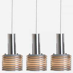 Several Chrome Glass Ceiling Lamps Cascades by Staff, 1970s