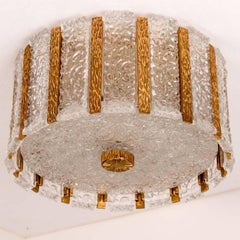 One of Two J.T. Kalmar Drum Flush mount Gold-Plated and Ice Glass, 1960s