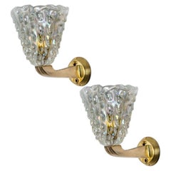 1 de los 6 apliques de pared con pantallas de latón y cristal, Seguso, Italia, 1960