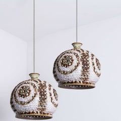 1 of the 2 Kingo Ceramic White Brown Pendants, Denmark 1970