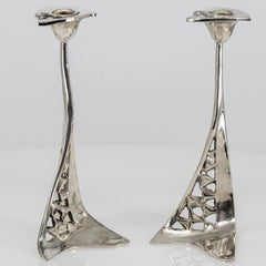 Paire de chandeliers « Amadeo Fratelli Tonini » de Kurt Jesch, chromés, 1960
